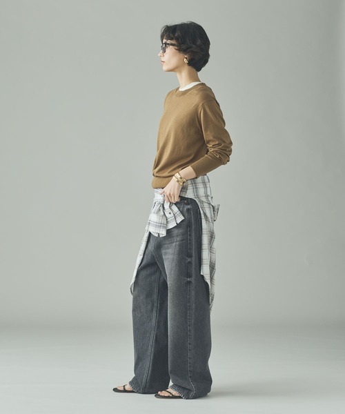 Curensology（カレンソロジー）の「Curensology(カレンソロジー)/ファインコットンクルーネックプルオーバー（ニット/セーター・レディース・ブラウン/アイボリー/ブラック・FREE）」の20枚目の写真