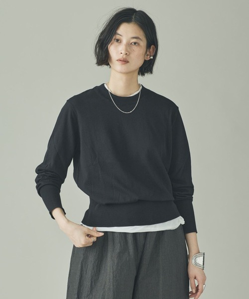 Curensology（カレンソロジー）の「Curensology(カレンソロジー)/ファインコットンクルーネックプルオーバー（ニット/セーター・レディース・ブラウン/アイボリー/ブラック・FREE）」の21枚目の写真