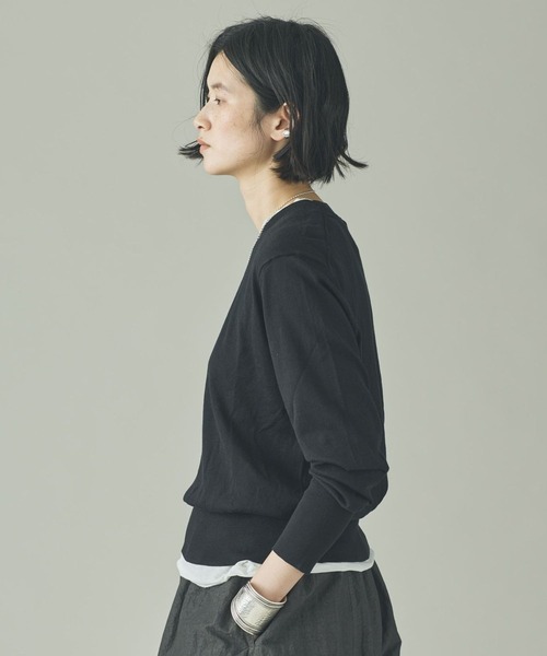 Curensology（カレンソロジー）の「Curensology(カレンソロジー)/ファインコットンクルーネックプルオーバー（ニット/セーター・レディース・ブラウン/アイボリー/ブラック・FREE）」の22枚目の写真