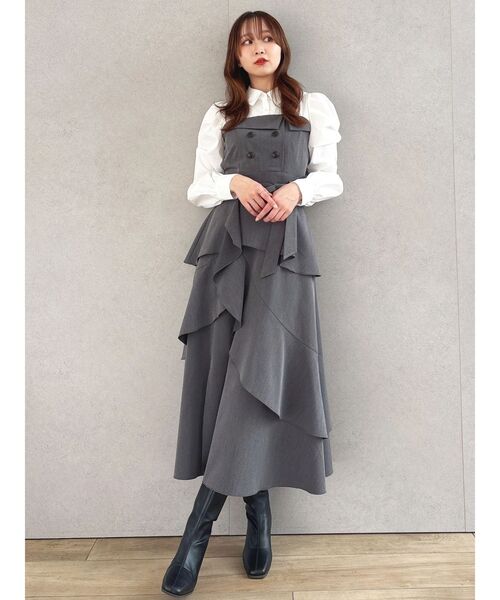 dazzlin(ダズリン)の「アシメフリルシャツレイヤードトレンチワンピース(ワンピース・レディース・ベージュ/チャコールグレー・MEDIUM/SMALL)」の9枚目の写真