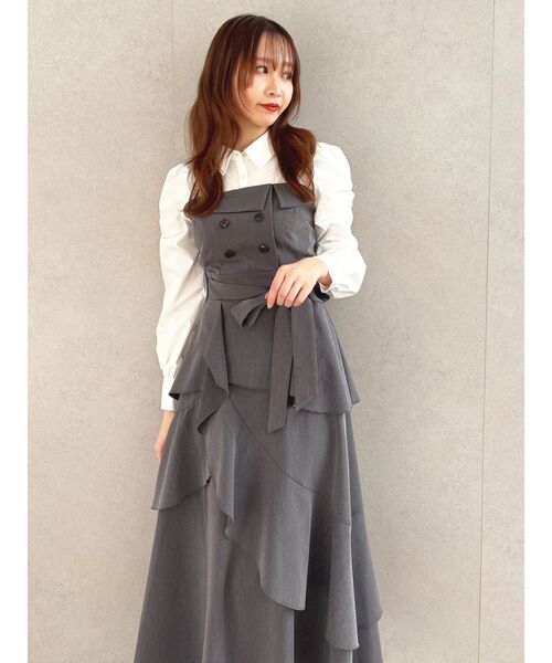 dazzlin(ダズリン)の「アシメフリルシャツレイヤードトレンチワンピース(ワンピース・レディース・ベージュ/チャコールグレー・MEDIUM/SMALL)」の16枚目の写真