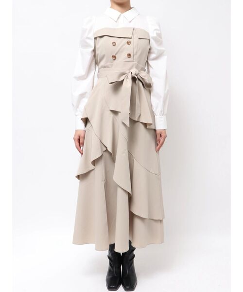 dazzlin(ダズリン)の「アシメフリルシャツレイヤードトレンチワンピース(ワンピース・レディース・ベージュ/チャコールグレー・MEDIUM/SMALL)」の19枚目の写真