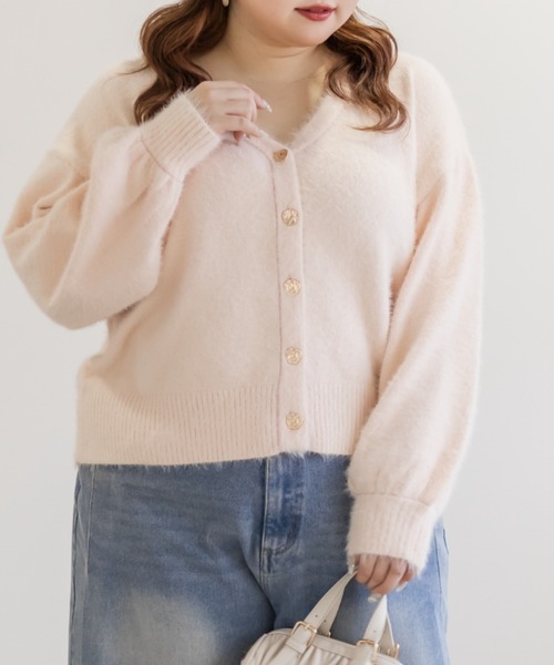 CLETTE(クレット)の「CLETTEオリジナルゴールドボタンシャギーニットカーディガン(カーディガン/ボレロ・レディース・モカ/チャコールグレー・4L/3L/LL)」の3枚目の写真