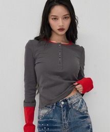 half button bicolor tops#3