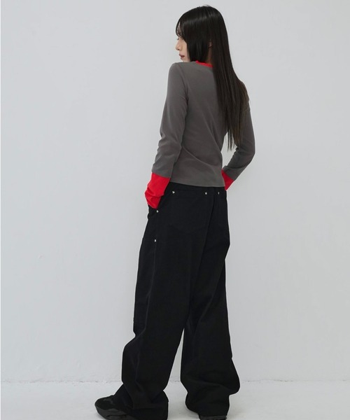 Enewd nina(エニュードニーナ)の「half button bicolor tops#3(Tシャツ/カットソー・レディース・ネイビー/グレー・FREE)」の14枚目の写真