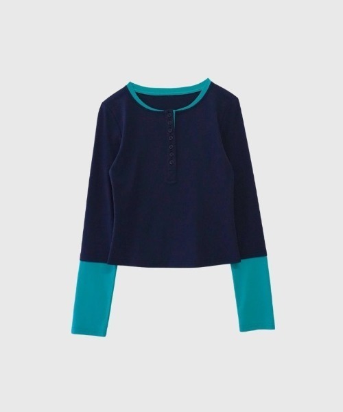 Enewd nina(エニュードニーナ)の「half button bicolor tops#3(Tシャツ/カットソー・レディース・ネイビー/グレー・FREE)」の18枚目の写真