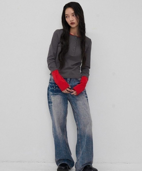 Enewd nina(エニュードニーナ)の「half button bicolor tops#3(Tシャツ/カットソー・レディース・ネイビー/グレー・FREE)」の21枚目の写真