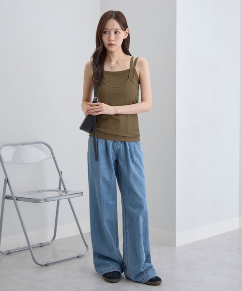 CHAN ME（チャンミ）の「レイヤードノースリーブタンクトップ（タンクトップ・レディース・ホワイト/カーキ・LARGE/MEDIUM/X-LARGE）」の5枚目の写真