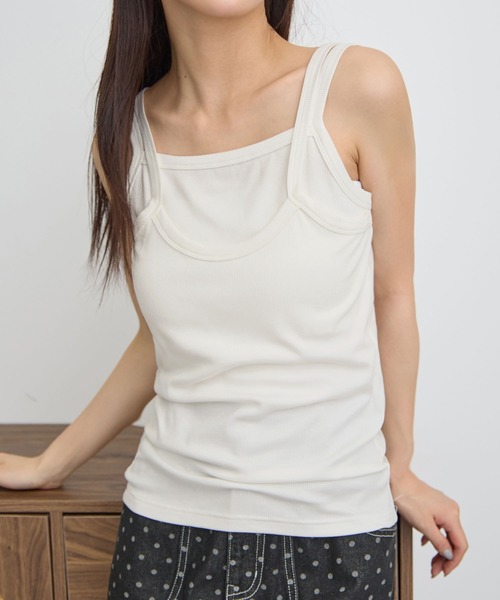 CHAN ME（チャンミ）の「レイヤードノースリーブタンクトップ（タンクトップ・レディース・ホワイト/カーキ・LARGE/MEDIUM/X-LARGE）」の12枚目の写真