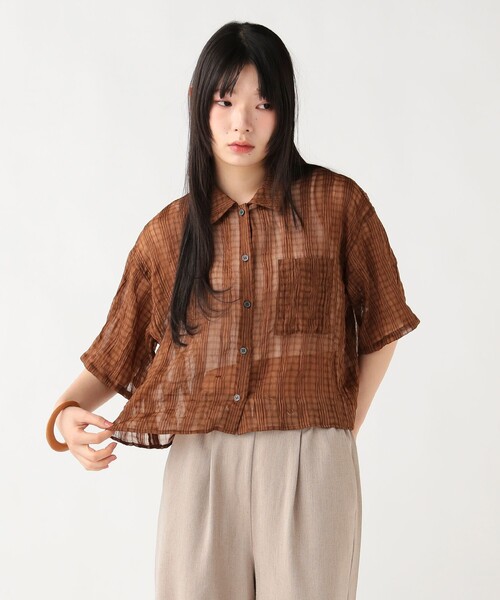 BEAMS HEART(ビームスハート)の「シアー チェック レギュラー シャツ(シャツ/ブラウス・レディース・イエロー/ブラウン/グレー・FREE)」の7枚目の写真