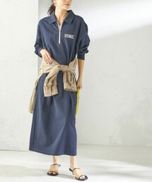手洗い可能〉カッセン ギャザー ベルト付き 長袖 ワンピース