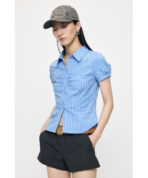 MOUSSY(マウジー)の「SHORT SLEEVE FIT シャツ(シャツ/ブラウス・レディース・ブルー系その他/ピンク/ホワイト/ネイビー系・1/2)」の5枚目の写真