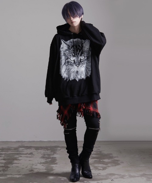 CIVARIZE（シヴァーライズ）の「『CIVARIZE/シヴァーライズ』猫プリントプルオーバーパーカー（パーカー・メンズ・ホワイト/ブラック・FREE）」の6枚目の写真