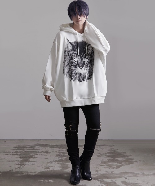 CIVARIZE（シヴァーライズ）の「『CIVARIZE/シヴァーライズ』猫プリントプルオーバーパーカー（パーカー・メンズ・ホワイト/ブラック・FREE）」の11枚目の写真