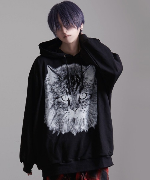 CIVARIZE（シヴァーライズ）の「『CIVARIZE/シヴァーライズ』猫プリントプルオーバーパーカー（パーカー・メンズ・ホワイト/ブラック・FREE）」の3枚目の写真