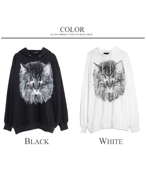 CIVARIZE（シヴァーライズ）の「『CIVARIZE/シヴァーライズ』猫プリントプルオーバーパーカー（パーカー・メンズ・ホワイト/ブラック・FREE）」の15枚目の写真