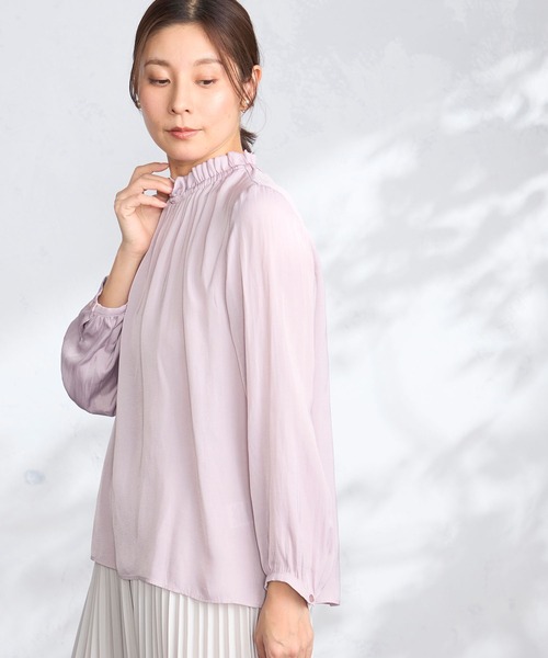 GALLORIA（ギャローリア）の「【セットアップで着られる】フリルブラウス（シャツ/ブラウス・レディース・スモークピンク/ネイビー・M/LL/L/S）」の7枚目の写真