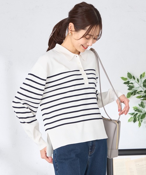 GALLORIA(ギャローリア)の「襟付きボーダーニット(ニット/セーター・レディース・イエロー/ネイビー/ベージュ・L/LL/M/S)」の2枚目の写真