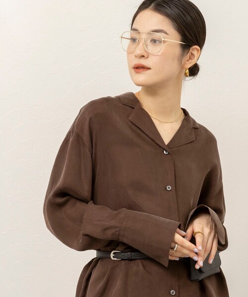 MAQWEL(マクウェル)の「《セットアップ対応》【MAQWEL/マクウェル】ウォッシャブルサテンシャツ(シャツ/ブラウス・レディース・ダークブラウン/ブラック/オフホワイト・FREE)」の11枚目の写真