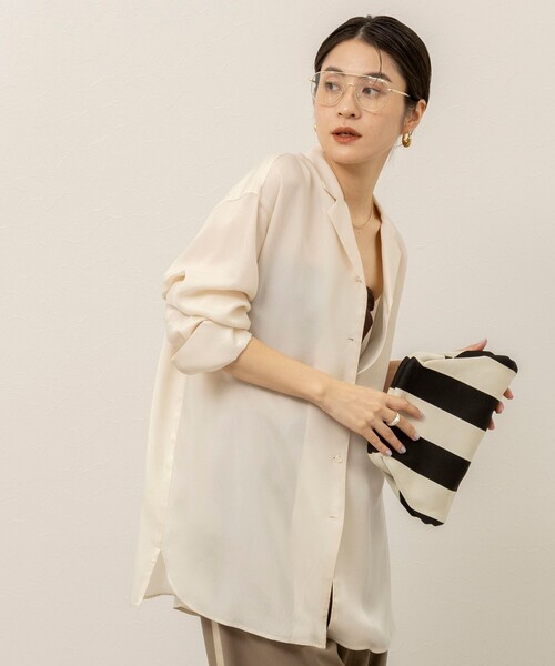 MAQWEL(マクウェル)の「《セットアップ対応》【MAQWEL/マクウェル】ウォッシャブルサテンシャツ(シャツ/ブラウス・レディース・ダークブラウン/ブラック/オフホワイト・FREE)」の19枚目の写真