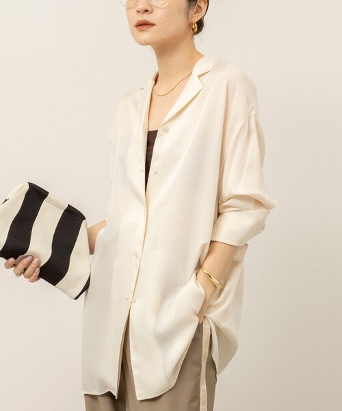 MAQWEL(マクウェル)の「《セットアップ対応》【MAQWEL/マクウェル】ウォッシャブルサテンシャツ(シャツ/ブラウス・レディース・ダークブラウン/ブラック/オフホワイト・FREE)」の21枚目の写真