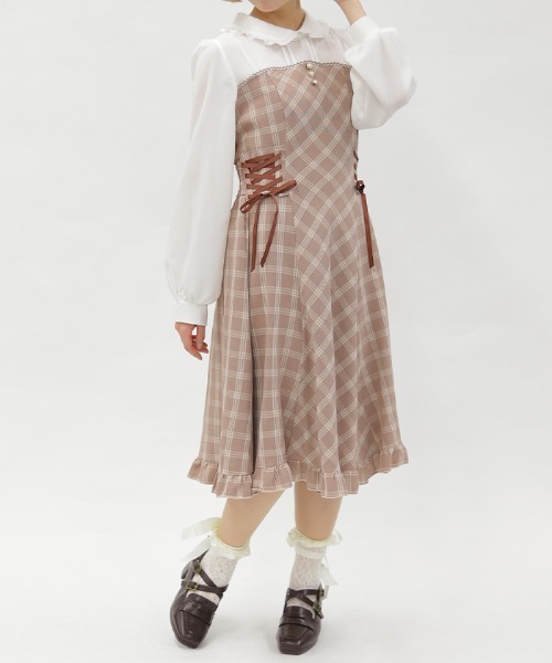 axes femme POETIQUE(アクシーズファムポエティック)の「ビスチェ切替バイカラーワンピース(ワンピース・レディース・ブラック/ブラウン/ピンク・MEDIUM)」の2枚目の写真