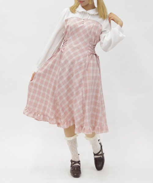 axes femme POETIQUE(アクシーズファムポエティック)の「ビスチェ切替バイカラーワンピース(ワンピース・レディース・ブラック/ブラウン/ピンク・MEDIUM)」の3枚目の写真