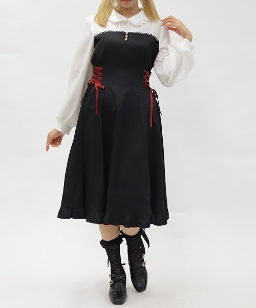 axes femme POETIQUE(アクシーズファムポエティック)の「ビスチェ切替バイカラーワンピース(ワンピース・レディース・ブラック/ブラウン/ピンク・MEDIUM)」の9枚目の写真
