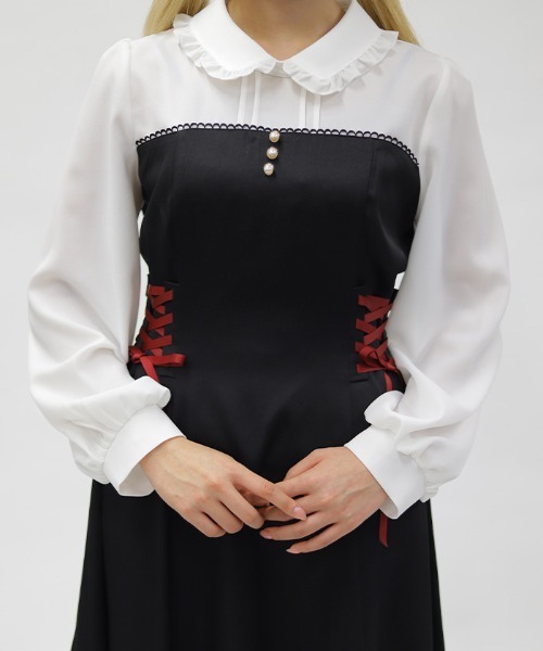 axes femme POETIQUE(アクシーズファムポエティック)の「ビスチェ切替バイカラーワンピース(ワンピース・レディース・ブラック/ブラウン/ピンク・MEDIUM)」の10枚目の写真