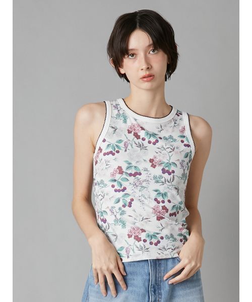 LILY BROWN（リリーブラウン）の「【LILY BROWN×KEITA MARUYAMA】ボタニカルチェリーロゴタンク（タンクトップ・レディース・ネイビー/ホワイト/ブルー・F）」の9枚目の写真