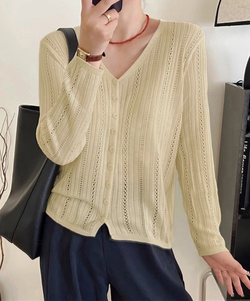 Miniministore(ミニミニストア)の「針抜きニットカーディガンレディース 長袖(カーディガン/ボレロ・レディース・イエロー/ベージュ/グレー/ブラック/ワインレッド/ピンク・FREE)」の14枚目の写真