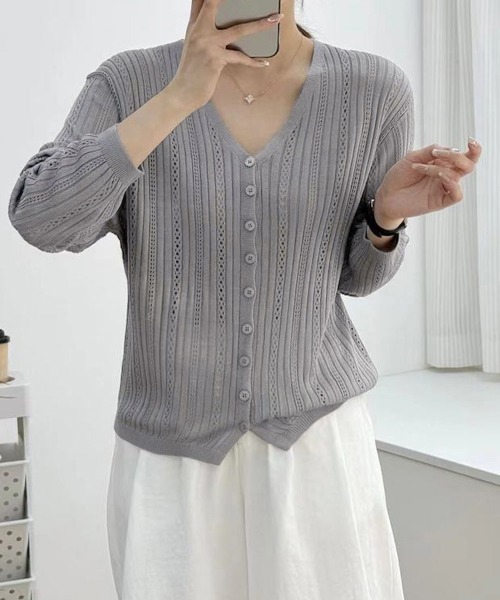 Miniministore(ミニミニストア)の「針抜きニットカーディガンレディース 長袖(カーディガン/ボレロ・レディース・イエロー/ベージュ/グレー/ブラック/ワインレッド/ピンク・FREE)」の19枚目の写真