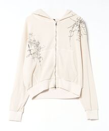 Revo. | ピグメント加工 ダブルジップ ショート丈 ワッフル ジップパーカー フーディー トライバル ロゴ ラバープリント スタッズ【UNISEX】(パーカー)