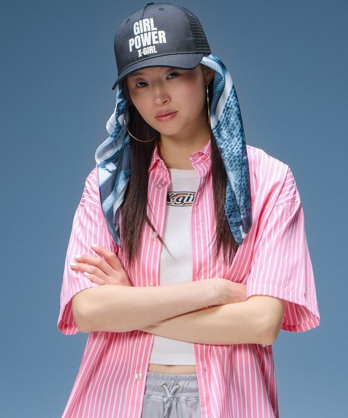 X-girl(エックスガール)の「SCRIPT LOGO SCARF(バンダナ/スカーフ・レディース・ブラック/カモフラージュ・ONE SIZE)」の8枚目の写真