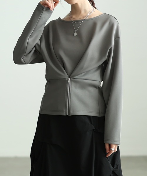 Sawa a la mode(サワアラモード)の「フロントファスナー2WAYプルオーバー(Tシャツ/カットソー・レディース・オフホワイト/チャコールグレー/ブラック・FREE)」の3枚目の写真