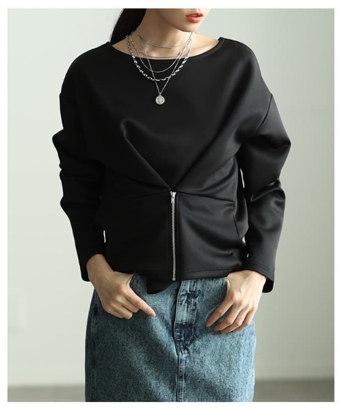 Sawa a la mode(サワアラモード)の「フロントファスナー2WAYプルオーバー(Tシャツ/カットソー・レディース・オフホワイト/チャコールグレー/ブラック・FREE)」の6枚目の写真