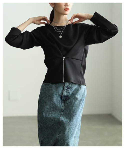 Sawa a la mode(サワアラモード)の「フロントファスナー2WAYプルオーバー(Tシャツ/カットソー・レディース・オフホワイト/チャコールグレー/ブラック・FREE)」の10枚目の写真