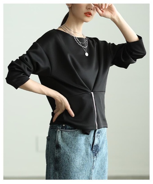 Sawa a la mode(サワアラモード)の「フロントファスナー2WAYプルオーバー(Tシャツ/カットソー・レディース・オフホワイト/チャコールグレー/ブラック・FREE)」の11枚目の写真