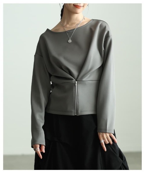 Sawa a la mode(サワアラモード)の「フロントファスナー2WAYプルオーバー(Tシャツ/カットソー・レディース・オフホワイト/チャコールグレー/ブラック・FREE)」の17枚目の写真