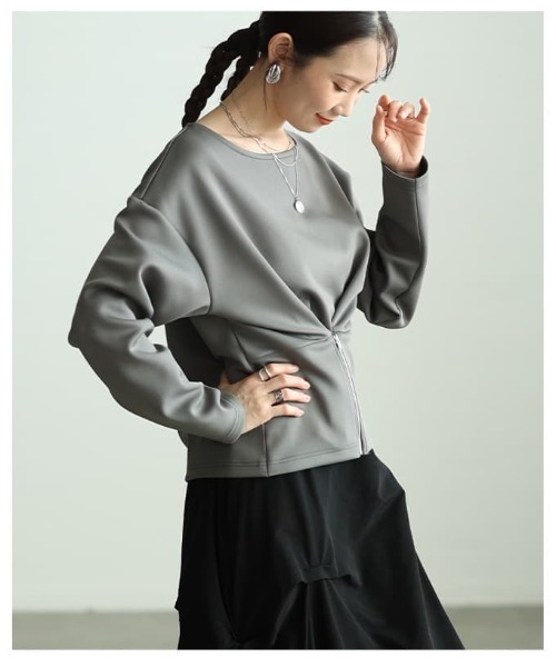 Sawa a la mode(サワアラモード)の「フロントファスナー2WAYプルオーバー(Tシャツ/カットソー・レディース・オフホワイト/チャコールグレー/ブラック・FREE)」の18枚目の写真