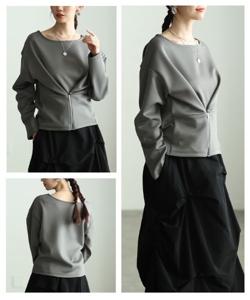 Sawa a la mode(サワアラモード)の「フロントファスナー2WAYプルオーバー(Tシャツ/カットソー・レディース・オフホワイト/チャコールグレー/ブラック・FREE)」の19枚目の写真