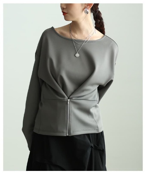 Sawa a la mode(サワアラモード)の「フロントファスナー2WAYプルオーバー(Tシャツ/カットソー・レディース・オフホワイト/チャコールグレー/ブラック・FREE)」の20枚目の写真