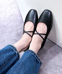 enchanted | 《APOM》本革クロスストラップバレリーナフラットシューズ(バレエシューズ)