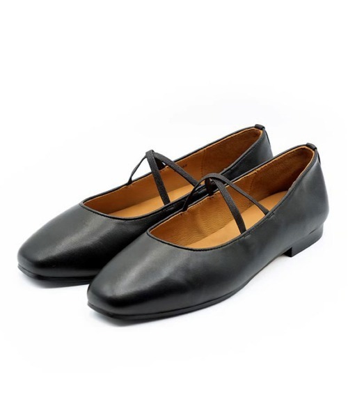 enchanted（エンチャンテッド）の「《APOM》本革クロスストラップバレリーナフラットシューズ（バレエシューズ・レディース・シルバー/ブラック・40/39/38/37/36/35/41）」の6枚目の写真