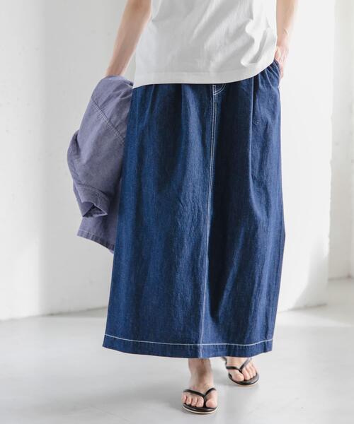 FORK&SPOON（フォークアンドスプーン）の「FORK&SPOON　綿麻デニムスカート（スカート・レディース・ワンウォッシュ/ブルー系その他・1/2）」の3枚目の写真