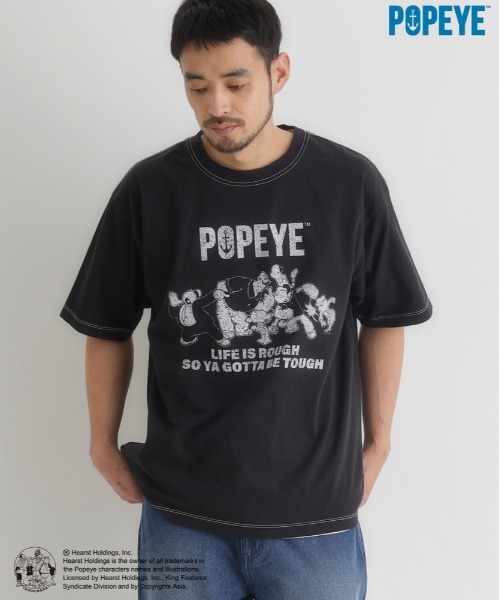 Right-on（ライトオン）の「【POPEYE】グラフィックプリントTシャツ (ヴィンテージ風 / 立体感 / 柔らかい素材)（Tシャツ/カットソー・メンズ・オフホワイト/ブラック/ダークグレー・S/M/L/XL）」の2枚目の写真