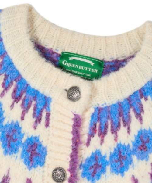 GREEN BUTTER（グリーンバター）の「BOUCLE NORDIC CARDIGAN（カーディガン/ボレロ・レディース・ライトブルー/レッド・FREE）」の12枚目の写真