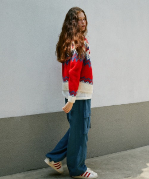 GREEN BUTTER（グリーンバター）の「BOUCLE NORDIC CARDIGAN（カーディガン/ボレロ・レディース・ライトブルー/レッド・FREE）」の22枚目の写真