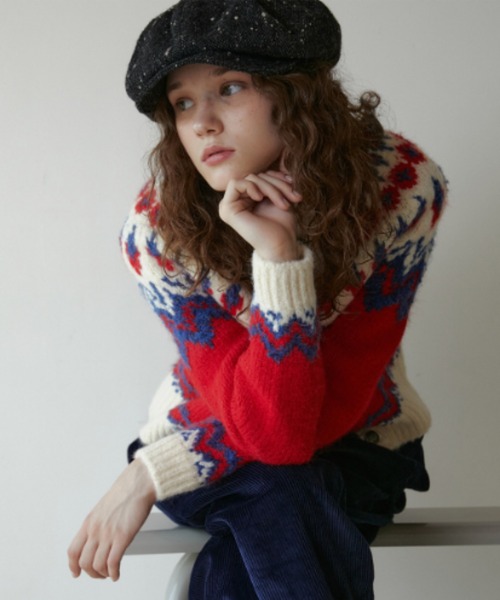 GREEN BUTTER（グリーンバター）の「BOUCLE NORDIC CARDIGAN（カーディガン/ボレロ・レディース・ライトブルー/レッド・FREE）」の17枚目の写真