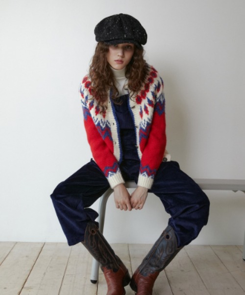 GREEN BUTTER（グリーンバター）の「BOUCLE NORDIC CARDIGAN（カーディガン/ボレロ・レディース・ライトブルー/レッド・FREE）」の19枚目の写真